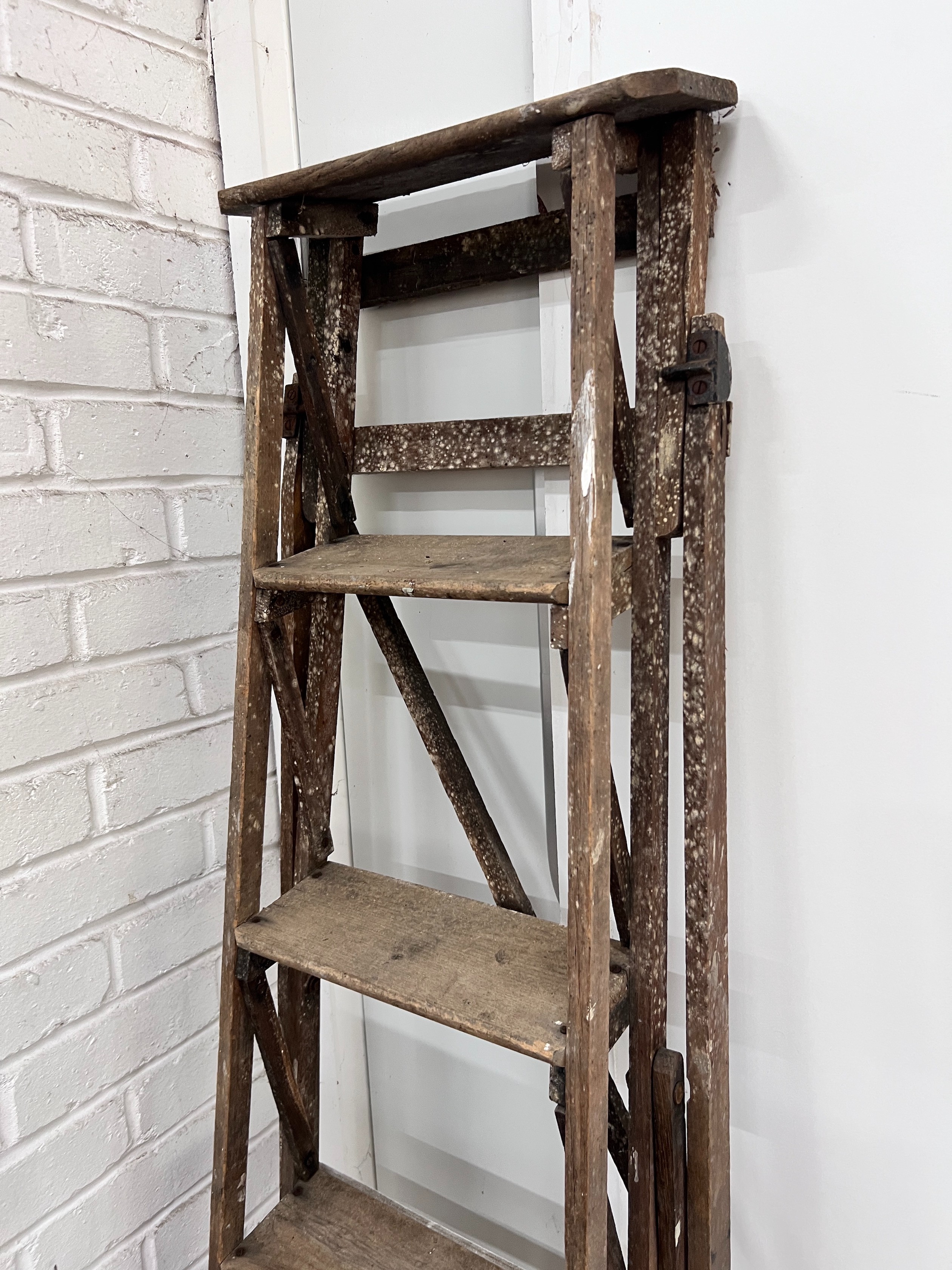A vintage pine six tread step ladder, height 183cm